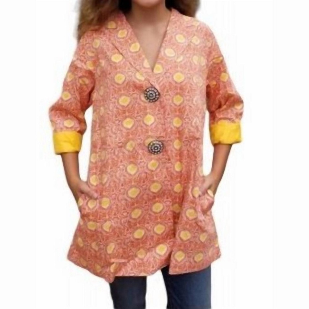 Chic Women's Orange and Yellow Medallion Print Blazer